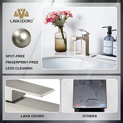 Single Hole Brushed Nickel Bathroom Faucet, BF307-BN | Modern Single Handle Bathroom Sink Faucet Vanity Faucet with Drain Assembly, Deck Plate Included - color: Brushed Nickel