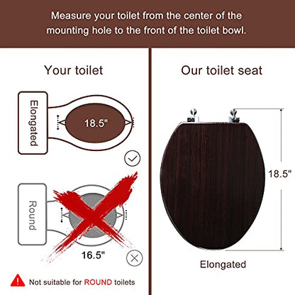 Elongated Toilet Seat Molded Wood Toilet Seat with Zinc Alloy Hinges, Easy to Install also Easy to Clean, Anti-pinch Wooden Toilet Seat by Angol Shiold (Elongated, Dark Brown) - color: Dark Brown, size: Zinc Alloy Hinge