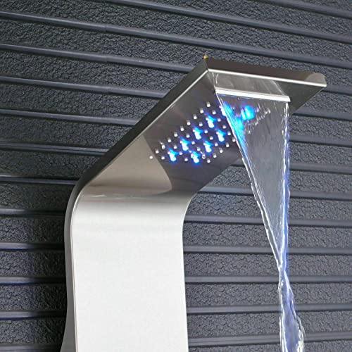 Shower Panel Tower System Stainless Steel LED Rainproof and Waterfall Massage Body Jets