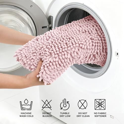 Bcoimo Small Bath Rug Mat,24x17 Chenille Non Slip Pink Bathroom Shower Mat | Extra Soft Bathroom Rugs;Non Slip with Rubber Backing Bath Mats;High Absorbent And Quick Dry Microfiber mat; Machine Washable - color: Light Pink, size: 24x17