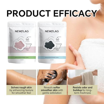 2 PCS Exfoliating Shower Towel, Premium Scrub Bathroom Towel Set, 47" Dual-Sided Body Scrubber for Sensitive Skin, Deep Cleansing for Body & Face, Long Back Scrubber for Women Men, Pink & Black - color: Pink & Black