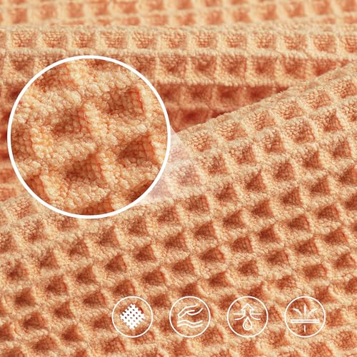 POLYTE 430 GSM Poly Blend Microfiber Quick Dry Waffle Bath Towel, 30x60 in | 4 Pack, Oversize, Lint Free, Body Towel - color: Orange