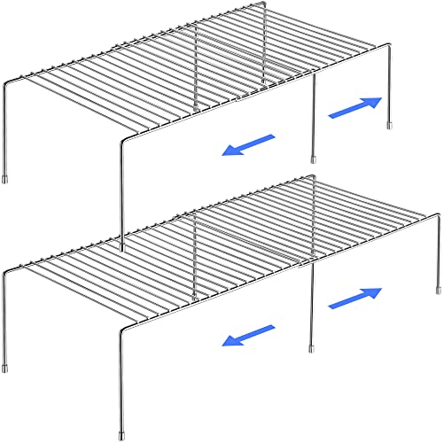 Tomorotec Spice Rack Cabinet Organizer, Expandable Steel, Kitchen, Silver | Stackable Two-Pack Storage Shelves with Anti-Slip Protective Rubber Feet for Pantry or Countertop - color: Silver-2 Pcs