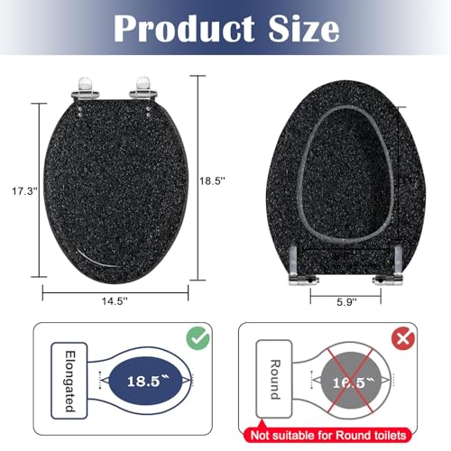 Elongated Toilet Seat Black abstract Resin Toilet Seat Slow Quiet Close with Quick-Release Hinges Toilet Seat with Cover Easy to Clean Install - color: Color3, size: V-Elongated