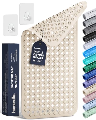 homerella Bathtub Mat Non Slip 35x16 Shower Mat Non Slip Anti Mold BPA Free | Mildew Resistant, Machine Washable, Extra Long Tub Mat, Shower Mats for Inside Shower, Bath Mat for Tub Non Slip EU Certified - color: Sand, size: 35" x 16" (Rectangular)