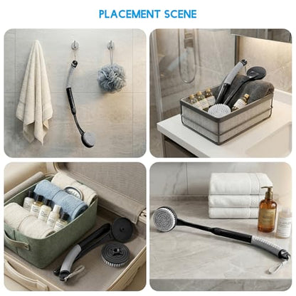 Back Scrubber for Shower, Long Handle Bath Brush with Soft Bristles, Adjustable Shower Brush for Body Exfoliating & Dry Brushing, Non-Slip Ergonomic Handle, Removable Head for Men & Women