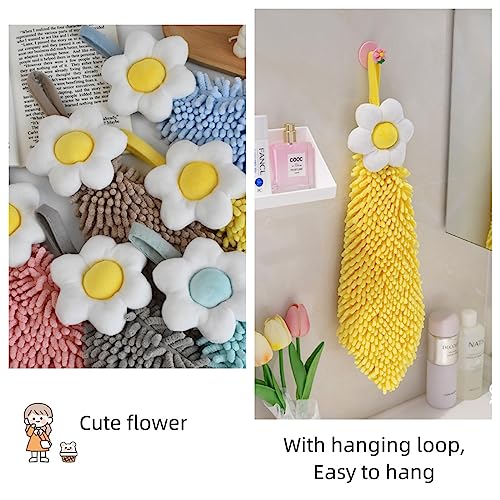 Ivymei 3 Pack Cute Flower Chenille Hand Towels Fuzzy Hanging Hand Towels with Loop for Kitchen Bathroom,Soft Absorbent Hand Bath Towels,Quick Dry(Yellow Pink Blue) - color: Yellow Pink Blue
