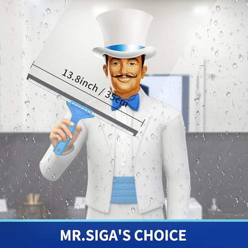 MR.SIGA Professional Window Squeegee & Microfiber Window Scrubber, 14 inch | 2 in 1 squeegee window cleaner tool - size: 14-inch