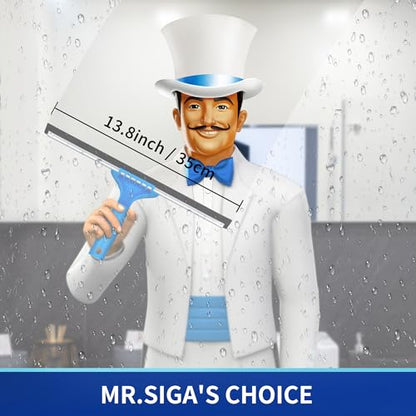 MR.SIGA Professional Window Squeegee & Microfiber Window Scrubber, 14 inch | 2 in 1 squeegee window cleaner tool - size: 14-inch