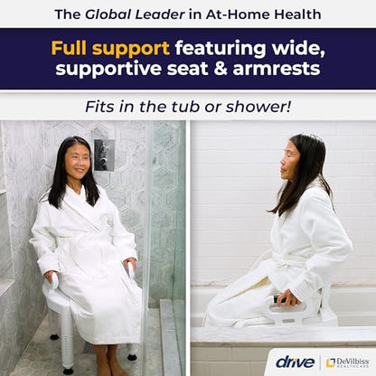 Drive Medical Shower Chair with Back and Arms, White, 350 Lb Capacity | Bathroom Bench Offers Back and Arms with Suction Tip Legs for Added Stability and 350 Lb Weight Capacity