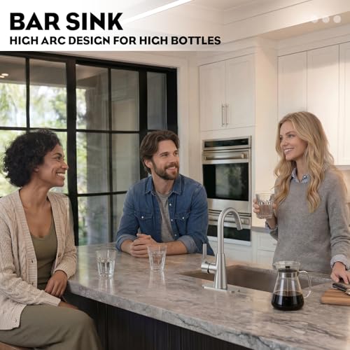 Tall Bathroom Faucets with Pull Down Sprayer, Brushed Nickel High Arc Single Handle Pull Out Faucet, 1 or 3 Hole Utility Sink Laundry Bar Faucet Pull Out with Deck Plate WE10CL-ZY-BN - color: Brushed Nickel