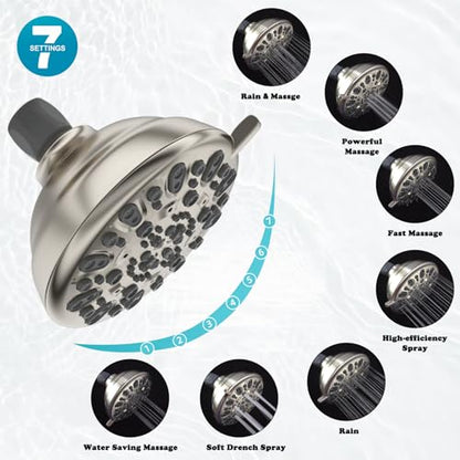 All Metal Shower Head, 10" High Pressure Dual Rainfall/Handheld Shower Head Combo with 16" Adjustable Shower Extension Arm, 7 Spray Modes Fixed Showerhead, 3-Way Diverter Valve, Brushed Nickel - color: Brushed Nickel, style: Square