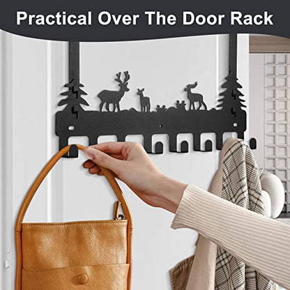 Deer Over The Door Hook 8 Double Hooks Heavy Duty No Drill Behind Door Hanging Rack for Bathroom Closet Bedroom Towel Coat Organizer, 2 Pack