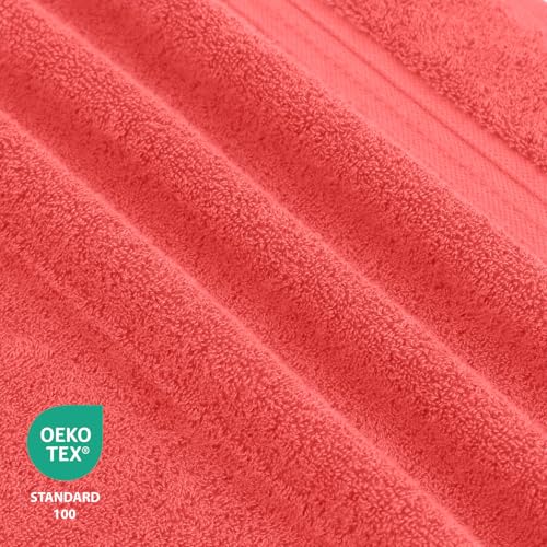 Feather & Stitch 100% Cotton Bath Towel Set of 6, 625 GSM Ultra Soft Highly Absorbent 2 Bath Towels, 2 Hand Towels & 2 Washcloth - Luxury Quick Dry Shower Towels. (Fresh Salmon) - color: Fresh Salmon
