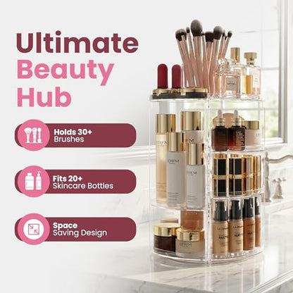 Masirs 360 Rotating Makeup Organizer Countertop, Adjustable Shelf, Clear | 360-Degree Rotating Makeup Organizer, Adjustable Shelf Height, Cosmetic Perfume Skincare Storage, Vanity Countertop, Clear - color: Clear