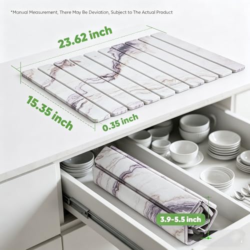 Stone Drying Mat for Kitchen Counter, Quick Diatomaceous Earth Mats for Dishes, 24"L x 16" W Super Absorbent Fast-Drying Collapsible Countertop Stone Mat (Marble White-06, 24" x 16") - color: Marble White-06