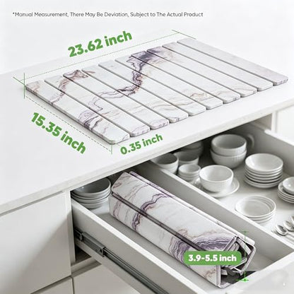 Stone Drying Mat for Kitchen Counter, Quick Diatomaceous Earth Mats for Dishes, 24"L x 16" W Super Absorbent Fast-Drying Collapsible Countertop Stone Mat (Marble White-06, 24" x 16") - color: Marble White-06
