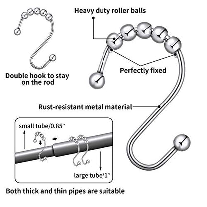 Hotop Shower Curtain Hooks Rings Rust Resistant Stainless Steel Hook Hangers for Bathroom Shower Curtain Kitchen Utensils Clothes Towels(12 Pieces)