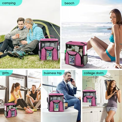 Attmu Portable Shower Caddy College Tote Bag, Quick Dry Hanging Toiletry Bag, Large Capacity Mesh Shower Caddy Portable for College Dorm Room Essentials for Boys and Girls for Bath Camping (Pink) | Quick Dry, Large Capacity Haning Shower Bag for College D