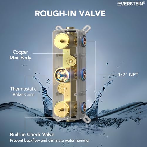 Wall Mount 12" High-Pressure Rainfall Shower Faucet, Dual Rainfall Shower Head System with 6 Body Jets (Brushed Gold) | Wall Mount, High-Pressure, Dual Rainfall Shower Head System, 6 Body Jets - color: Brushed Gold