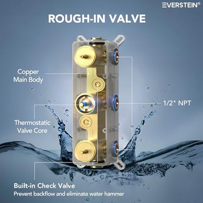 Wall Mount 12" High-Pressure Rainfall Shower Faucet, Dual Rainfall Shower Head System with 6 Body Jets (Brushed Gold) | Wall Mount, High-Pressure, Dual Rainfall Shower Head System, 6 Body Jets - color: Brushed Gold