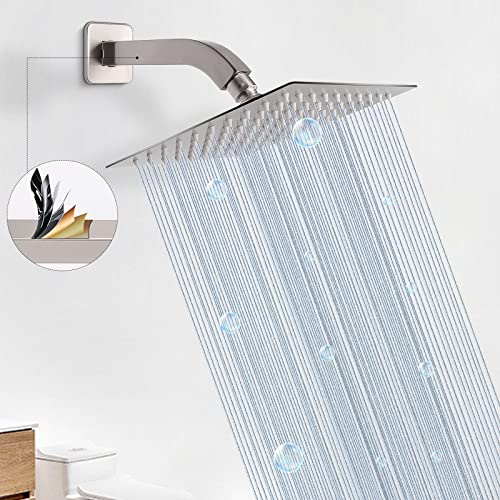 Shower Arm with Flange and Teflon Tape, Wall Mounted Square Shower Pipe 304 Stainless Steel Extension Arm for Fixed Shower Head & Handheld Shower (6 Inch, Brushed Nickel) - color: Brushed Nickel, style: 6 Inch