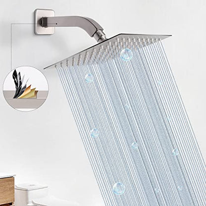 Shower Arm with Flange and Teflon Tape, Wall Mounted Square Shower Pipe 304 Stainless Steel Extension Arm for Fixed Shower Head & Handheld Shower (6 Inch, Brushed Nickel) - color: Brushed Nickel, style: 6 Inch