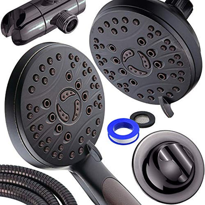 High Pressure 48-mode Luxury 3-way Combo – Dual Rain & Handheld Shower Head – 6 Foot Stainless Steel Hose – Anti Slip Grip – All Oil Rubbed Bronze Finish – Top US Brand – Extra Wall Bracket - color: Oil Rubbed Bronze