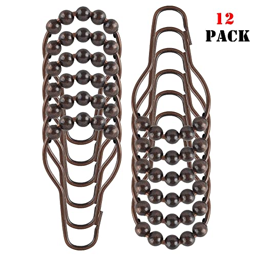 Shower Curtain Hooks Rings, Rustproof Metal Shower Curtain Rings for Bathroom Shower Rods Curtains - Set of 12, Bronze - color: Bronze