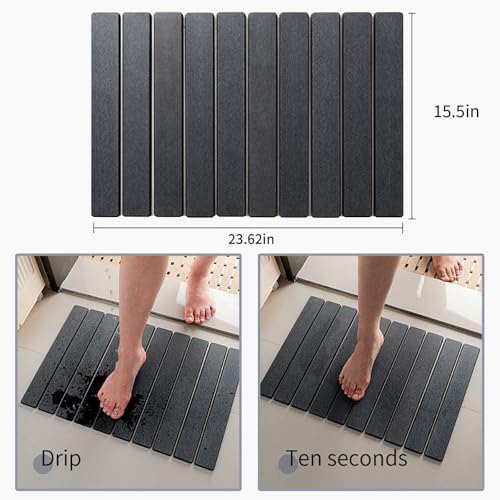 Diatomaceous Earth Bath Mat, Foldable Stone Bath Mat, 23.6 x 15.5 Inch Absorbent, Quick Drying, Diatomaceous Earth Stone Mats for Bathroom, Easy Store, Easy Clean - color: Grey 2pck