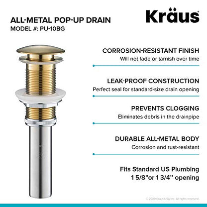 KRAUS Pop-Up Drain, Fits Sinks with 1.75 in. Drain Opening, Brushed Gold,PU-10BG - color: Brushed Gold, size: 8 5/8 Inch