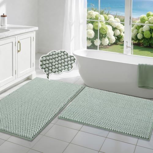BSICPRO Bathroom Rugs Set 2 Piece-Chenille Bath Mats Non Slip-Thick Soft Absorbent Bath Rug-Shower Floor Mat Machine Washable-Bathroom Decor Accessories (Mint Green, 24" x 36" Plus 20" x 32") - color: Mint Green, size: 24" x 36" Plus 20" x 32"