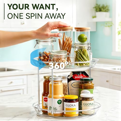 2 Tier Lazy Susan Turntable Organizer for Cabinet, 9.25'' Rotating Spice Rack Organization for Kitchen, Pantry, Bathroom, Vanity, Countertop, Medicine Storage, Seasoning Spice Organizer, 1 Pack - size: 1 PACK Clear