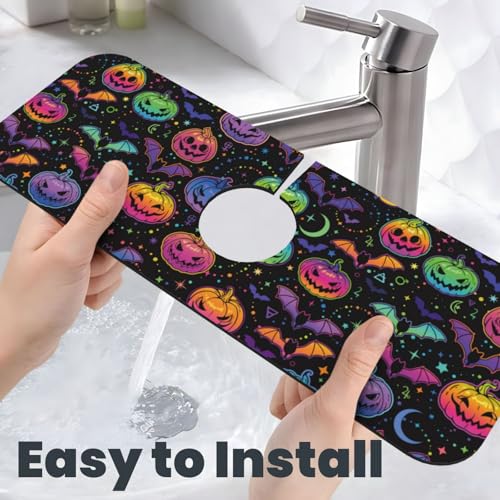 Halloween Pumpkin Bat Pumpkins Bats Kitchen Sink Splash Guard Faucet Mat Super Absorbent Fast Drying Mat Sink Gadgets-Fast Drying Pad Sink Mat For Kitchen Bathroom (15" X 5.5" ) - color: Halloween Pumpkin Bat