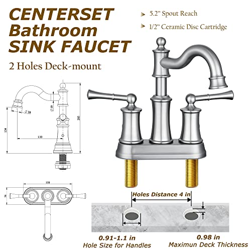 Roman Bathroom Sink Faucet Deck Mount or Wall Mount Installation Pop-up Drain Assembly with Overflow Deck Plate and Water Supply Lines Included (2 Hole Deck Mount, Brushed Nickel) - color: Brushed Nickel, style: 2 Hole Deck Mount