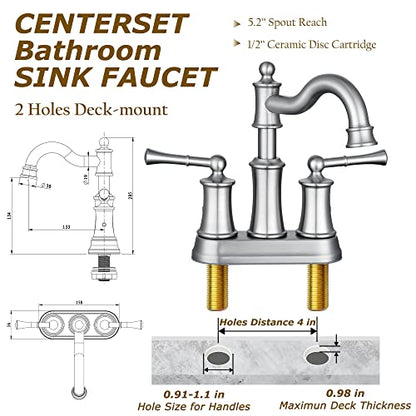 Roman Bathroom Sink Faucet Deck Mount or Wall Mount Installation Pop-up Drain Assembly with Overflow Deck Plate and Water Supply Lines Included (2 Hole Deck Mount, Brushed Nickel) - color: Brushed Nickel, style: 2 Hole Deck Mount