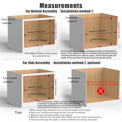 16”W x 21”D x 3‘’H Soft Close Slide Out Wood Drawer Organizer for Kitchen, Finished, (Cabinet Opening>17.5 inches for Bottom Assembly, Opening= 17 inches for Side Assembly) - size: 16''W x 21''D