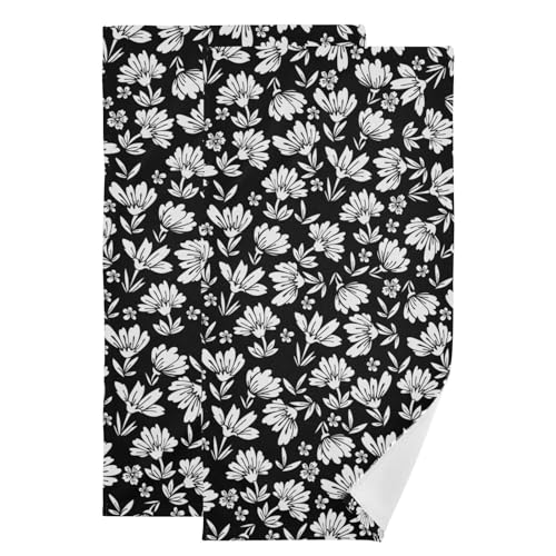 2 Pack Vintage Black and White Floral Hand Towels for Bathroom,Soft Absorbent Rustic Block Small Flowers Decorative Guest Bathroom Towels,Quick Dry Farmhouse Fingertip Kitchen Towels 14"x28" - color: White Black