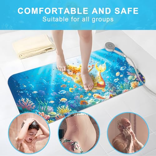 Upgrade Cartoon Baby Bath Mat Non Slip - 40"x16" Extra Long Bathtub Mat for Baby Eco Friendly Durable Bath Mat for Tub Non Slip Kids Tub Mat with Suction Cups, Machine Washable and No Fading, Mermaid - color: G-mermaid-4