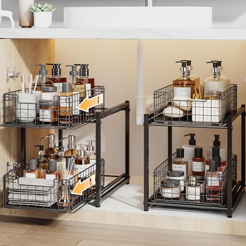 Under Sink Organizer, 2-Tier Pull Out Cabinet Organizer, Kitchen Bathroom Organizer and Storage, Spice Rack for Kitchen, Multi-use Sliding Drawers Shelves (1, Black) - color: Black