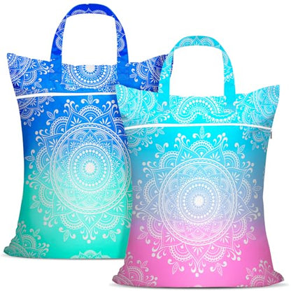 2 Pcs Large Travel Laundry Bags - Waterproof with Handle, Washable Dirty Clothes Bags for Travel, Wet & Dry, Gym, Swimming Pool, College Dorm - color: Mandala