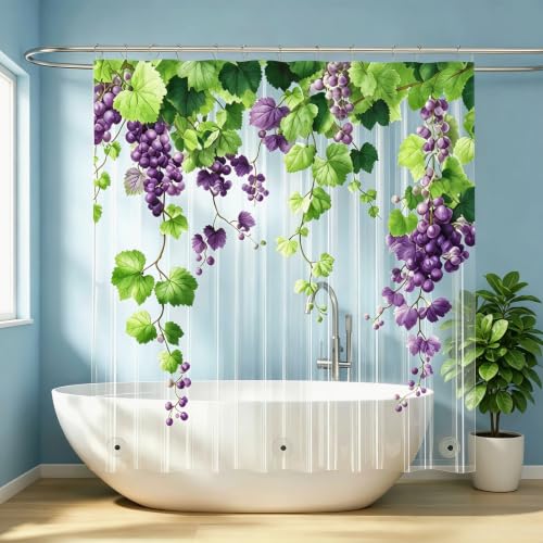 Clear Grape Shower Curtain Liner, Purple Plastic Transparent Pretty Shower Curtains for Bathroom, 72x72 Weighted Magnetic Shower Curtain Set with 12 Hooks - color: Clear Grape, size: 72"W x 72"L (Pack of 1)