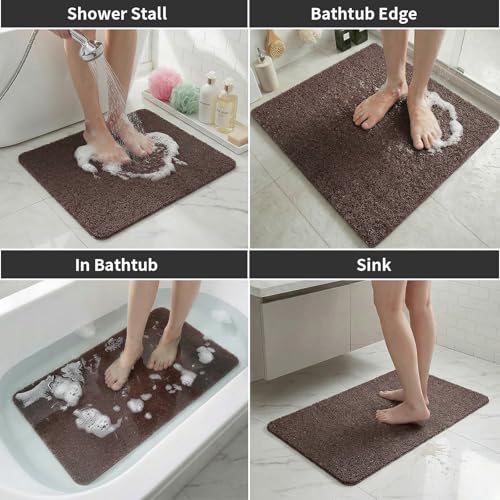 Square Shower Mat Non Slip, 27 x 27 Inch Anti Slip Shower Mat Without Suction Cups, Quick Drying Foot Scrubber PVC Loofah Bath Mats for Bathroom, Tub, Wet Area - color: Brown, size: 27" x 27" (Square)