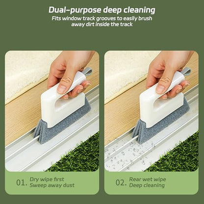 Deep Reach Window Groove Cleaning Brush, Handheld Track Cleaner Tool for Window Slides, Tile Grout, Shutters, Car Vents & Narrow Crevices (Black) - color: Black
