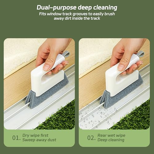 Deep Reach Window Groove Cleaning Brush, Handheld Track Cleaner Tool for Window Slides, Tile Grout, Shutters, Car Vents & Narrow Crevices (White) - color: White
