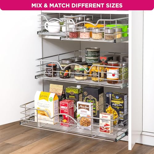 HOLDN’ STORAGE Pull Out Cabinet Organizer, Pantry Drawer, 26"W x 21"D x 5"H | Heavy-Duty Full-Extension, Roll Out Shelf for Pots, Pans & Under Sink Storage, Chrome, Require a 27.25"W Cabinet Opening - size: 26 Inch