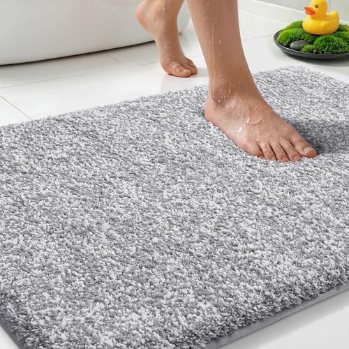 Yimobra Cushioned Anti-Fatigue Bathroom Rug, Bath Mat Non Slip Washable, Dense Soft Microfiber for Bathroom Sink, Shower, Tired Feet Comfort, Absorbent, 32" X 20", Grey and White - color: Grey and White, size: 32" X 20"