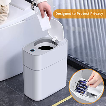JOYBOS Bathroom Trash Can with Lid Automatic Garbage Can, 3 Gallon Slim Electric Waterproof Narrow Small Garbage Bin,Plastic Trash Bin, 14 L Motion Sensor Rubbish Can for Bedroom Office Toilet