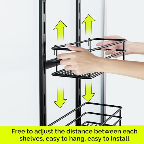 Orimade Over The Door Shower Caddy Adjustable 3 Tier Black,Bathroom Hanging Organizer Shelf Rustproof with 4 Hooks,Shower Basket with Soap Holder and Suction Cup - color: Black-3T