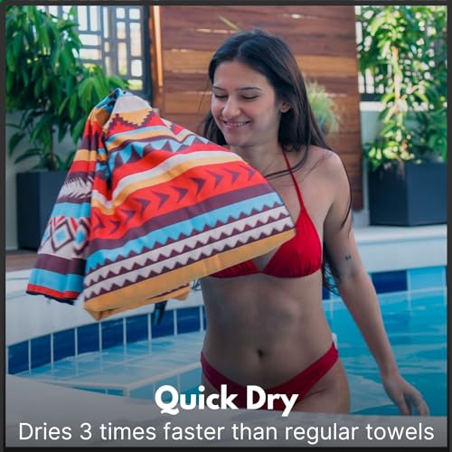 Microfiber Beach Towel - Quick Dry, Sand Free and Oversized 71x35 | Super absorbent, lightweight, swimming, gym, extra large, pool, cruise, camping, yoga, travel, compact, carry bag, vacation - color: Cancun